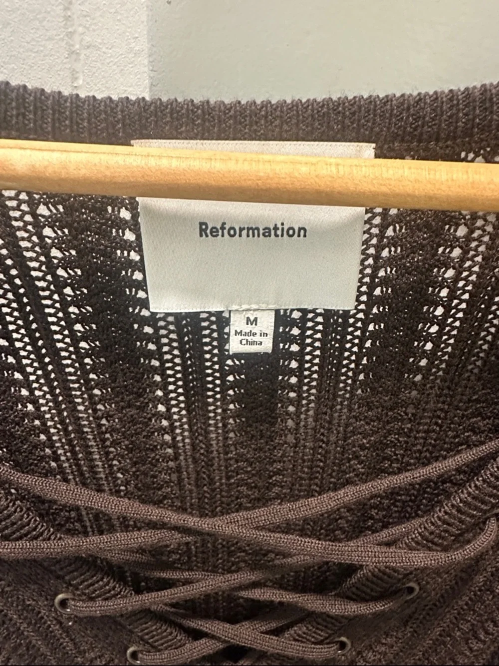 Reformation Nadia Regenerative Wool Lace Up Sweater Chocolate Brown Size Medium
